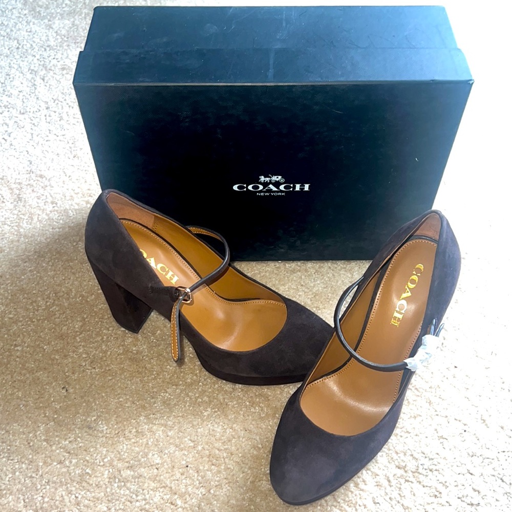 Coach Dark Brown Suede Mary Jane Heels